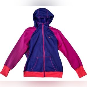 Nike Therma Fit Hoodie Jacket L Zip Colorblock Purple Pink Activewear Run Gym